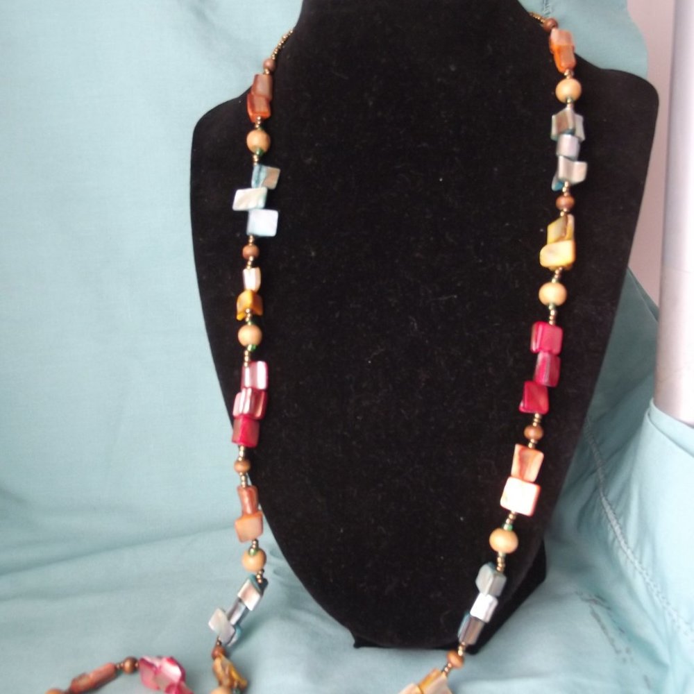 Multi Color Shell Necklace Long Strand